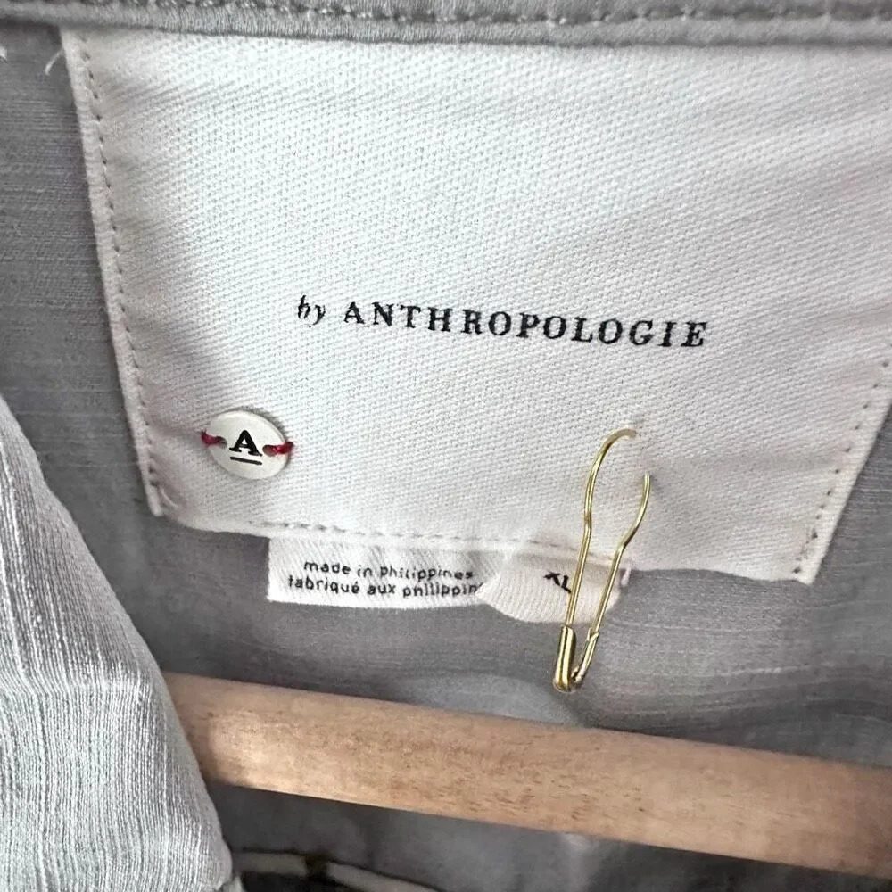 ANTHROPOLOGIE | Light Sage Green Jacket Linen Floral Piped Trucker Jacket | XL - Picture 9 of 15